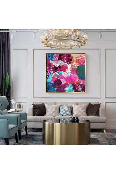 Markazip Altın Metal Çerçeveli Kanvas Tablo 90x90cm Kod: Kt0048-a