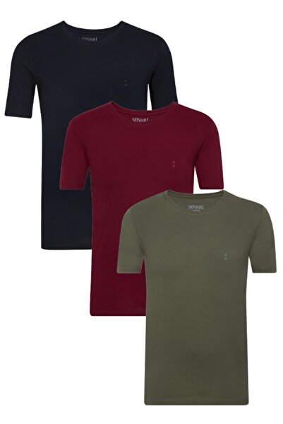 SÜVARİ Classics Basic Fit Pamuk Yuvarlak Yaka 3lü Tshirt Paketi Lacivert-bord...