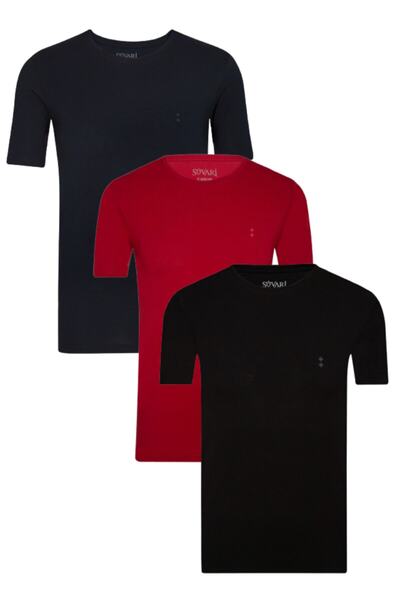 SÜVARİ Erkek Classics Basic Fit Pamuk Yuvarlak Yaka  T-Shirt Paketi 3lü