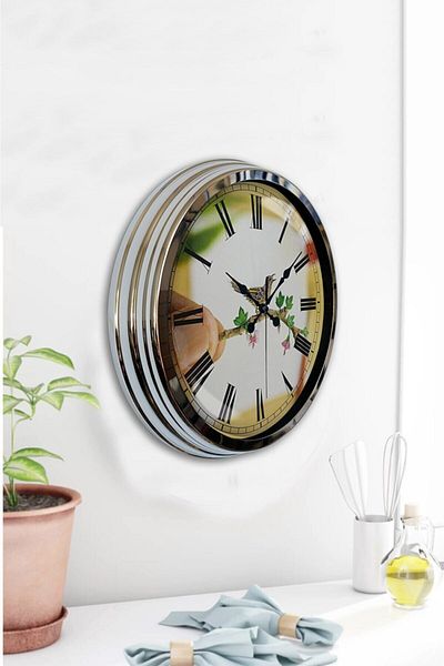 Kasva Concept Cadou 40 Cm Ceas de Perete Pasăre Metal Cromat