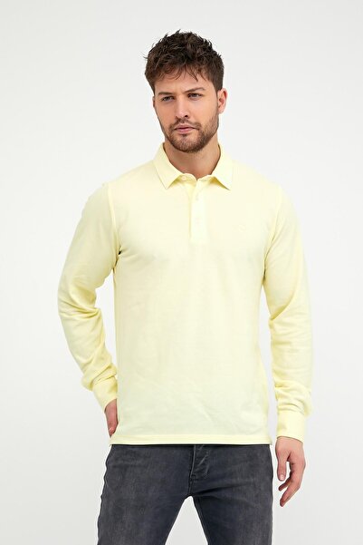 ENQUE تي شيرت رجالي مريح بياقة بولو وأكمام طويلة أساسي L. أصفر