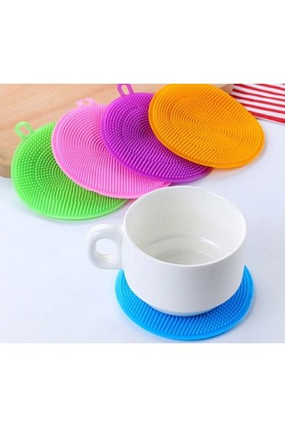 Jetcom Silicone Round Dishwashing Brush Multi-Purpose Silicone Brush Non-Burning Set of 2
