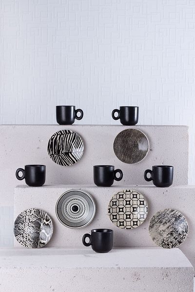 ACAR Black Set of 6 Ceramic Coffee Cups