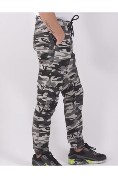 BLACK STEEL Slim Fit,bel Ve Paça Lastikli,kargo Cepli Kamuflaj Desen Pantolon-91000