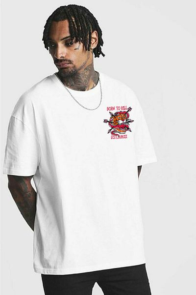 Relax family xf Λευκό Oversize Ανδρικό T-shirt - Born To Kill Printed