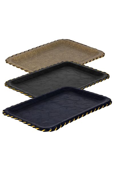 Tria Navy Blue 1 Piece 20x30 Cm Cornered Leather Tray - Handmade