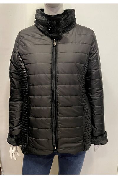 ŞIK STİL Plus Size Shawl Collar Fur Detailed Coat