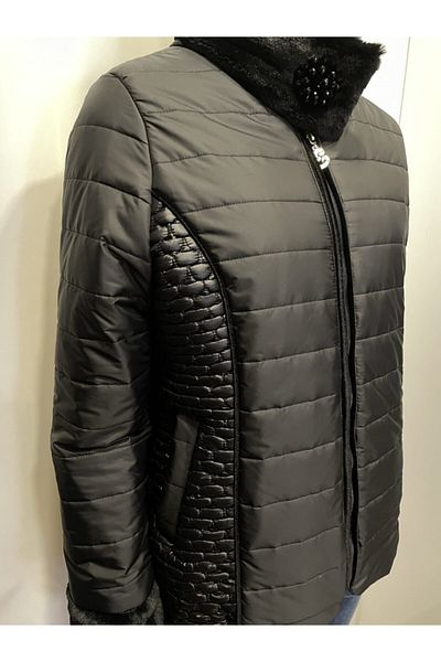 ŞIK STİL Plus Size Shawl Collar Fur Detailed Coat