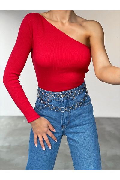 ladyzey Women's One Shoulder Camisole Crop Red Blouse
