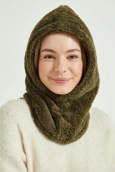 MARBERRY Unisex KHaki Fur Neck Collar Snow Hat