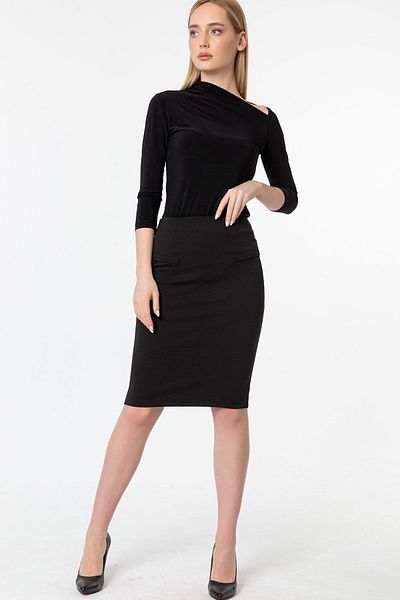 Laranor Fusta creion cu buzunar negru Flannel