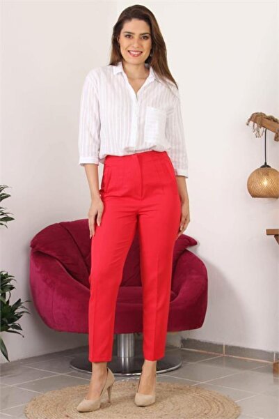Neşeli Butik Pantaloni de birou din Lycra cu buzunar ornamental pentru femei ...
