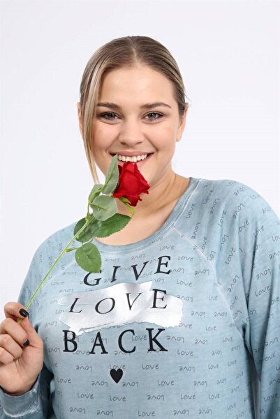 Seamoda Love Printed Raglan Sleeve Oil Wash Sweat-ανοιχτό μπλε