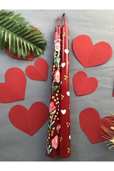 Elif Design 2 Li Sevgililer Günü Şamdan Mumu Seti Kırmızı Kalpli Mum Desenli ...
