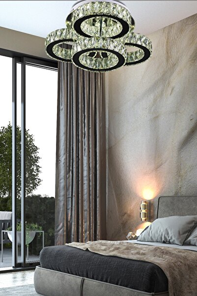 burenze A+ Luxury Modern Plafonyer Dörtlü Kristal Taşlı Power Led Avize Kuman...