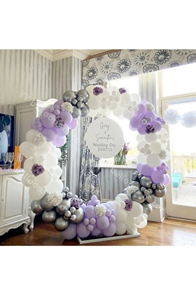 Party City Krom Gümüş Lila Ve Beyaz Balon Zinciri 100 Adet