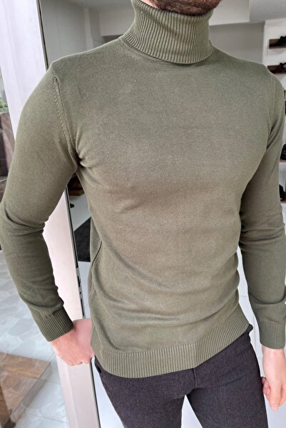 NAZEF Slim-Fit Turtleneck Khaki Knitwear Sweater