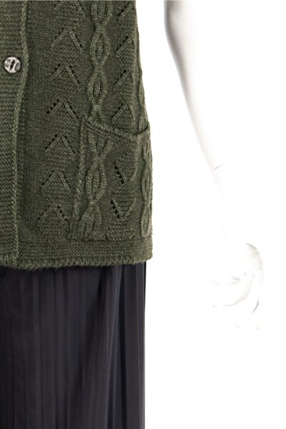 Oppland Жіночий зелений зимовий светр з трьома ґудзиками спереду, кишенями, в'язаний, прямого крою, з вовняної тканини, мама-жилетка