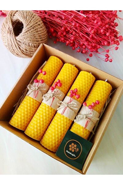 Petekoğlu (4 ADET) Bal Mumu 14cm X 3cm Doğal Petek Dekoratif Balmumu Mum Hediyelik Beeswax Candle