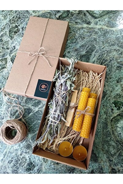 Petekoğlu Sertifikalı Palo Santo Adaçayı Tütsü Tealight Mum Doğal Petek Balmumu Mum Seti