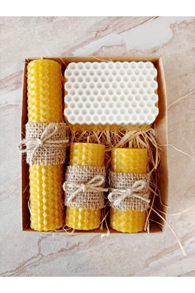 Petekoğlu Doğal Petek Balmumu Mum Gerçek Ballı Sabun Seti Jüt Hediyelik Doğal...