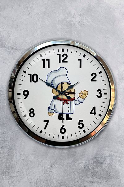 Kasva Concept Gift Clock Decorative 40 cm Chrome Metal Cook Wall Clock