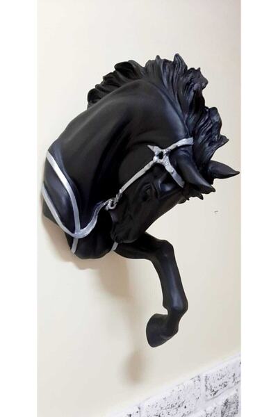 Dekoromi شمعدان جداري على شكل رأس حصان للديكور - أسود فضي، 48×28 سم، ديكور عصري