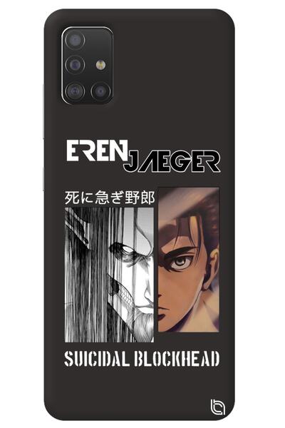 WANNA PROTECT Samsung A71 Black Premium Velvet Inside Attack on Titan Eren Pa...