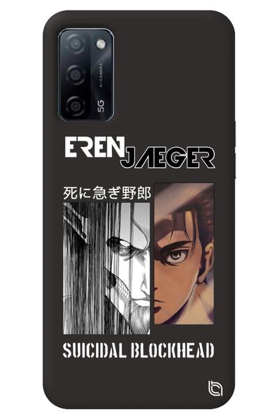 WANNA PROTECT Oppo A52 Black Premium Velvet Inside Attack on Titan Eren Patte...