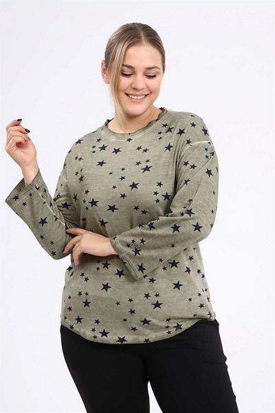 Seamoda Star Printed Oil Wash Sweat-khaki