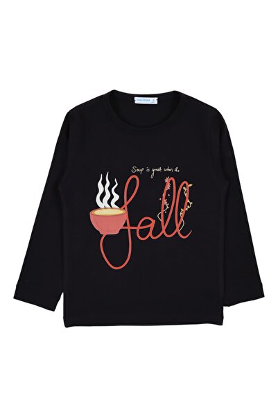 Mavipink Devojčica, crna majica sa dugim rukavima od pamuka sa jesenjim printom