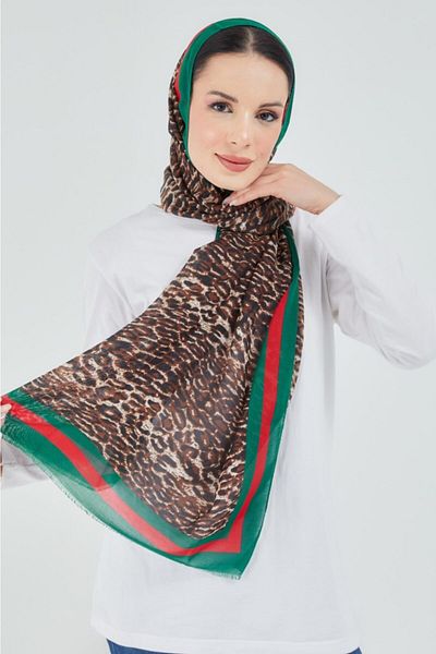 çiğdem eşarp Striped Leopard Pattern Shawl