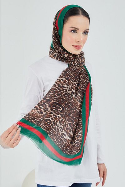 çiğdem eşarp Striped Leopard Pattern Shawl