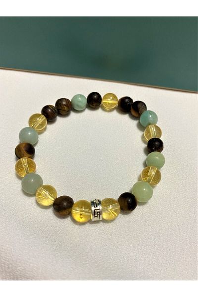 Lavinia Atelier سوار نسائي من الحجر الطبيعي - سيترين رجالي، أمازونيت، عين النمر، وفرة - نعمة، نجاح