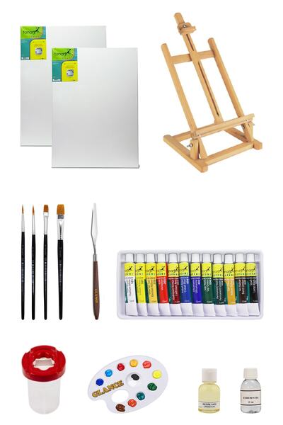 GLANCE Masaüstü Şövale Fanart Academy Yağlı Boya Seti 12x12ml 2 Adet 35x50 Tu...
