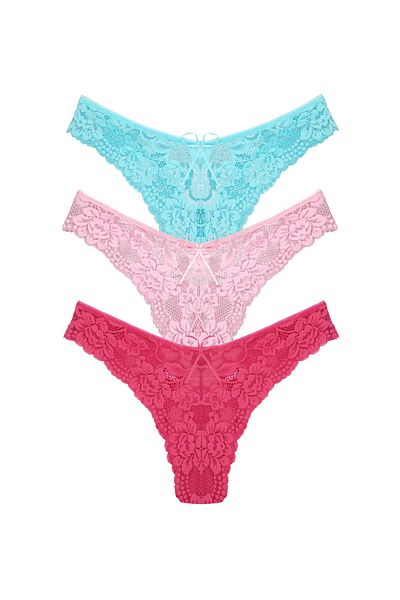 Zena 3-Piece Lace High Waist Brazil Thong Women's Panties