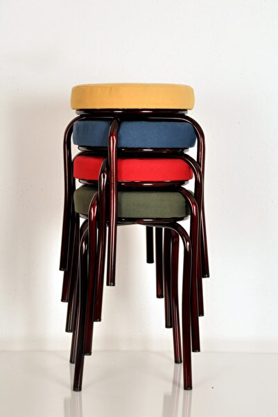 yılmaz masacılık 4 Lü Renkli Tay Bordo Nikelajlı Ahtapot Tabure Mutfak Tabure...