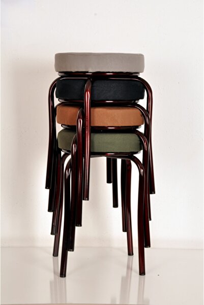 yılmaz masacılık 4 Lü Renkli Tay-2 Bordo Nikelajlı Ahtapot Tabure Mutfak Taburesi Demir Tabure