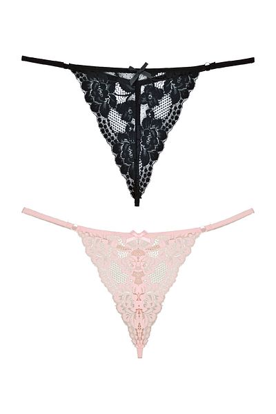 Zena 2-Piece Lace Front and String Back Women's String Panties