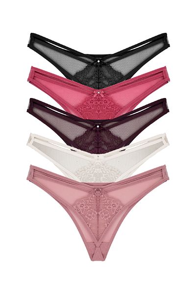 Zena 5-Piece Tulle Back String Lace Women's Panties