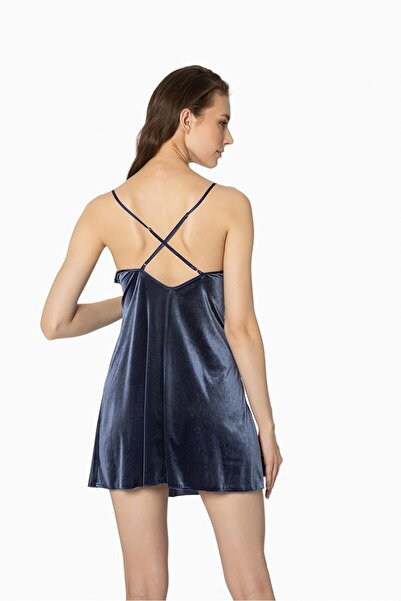 Pierre Cardin Women's Velvet Satin Nightgown & Dressing Gown Set - 4040 Navy Blue