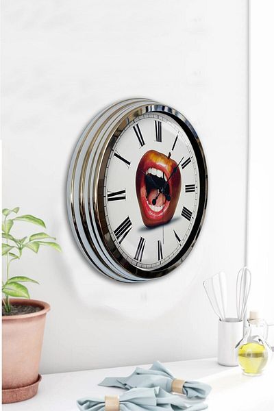Kasva Concept Gift Clock Decorative 40 cm Chrome Metal Mouth Wall Clock