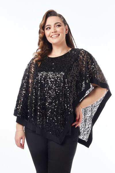 Moda Alba بلوزة أنيقة كبيرة الحجم مطرزة بالدانتيل الأسود