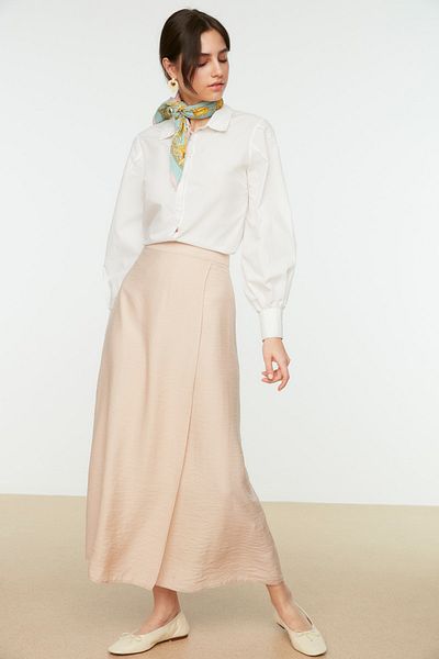 Trendyol Modest Bézs szövésű szoknya nyakkendővel TCTSS22EE0009