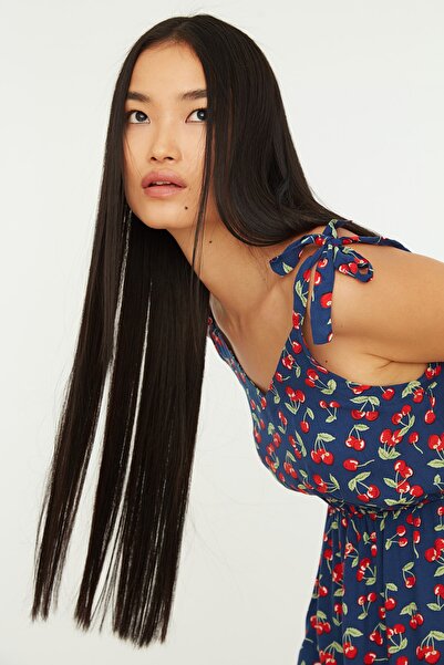 Trendyol Collection Indigó A vonalú mini szövött virágmintás szőtt ruha TWOSS20EL2549