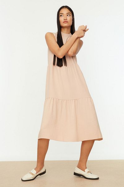 Trendyol Collection Μίντι υφαντό φόρεμα με πέτρα Shift/Stright Cut Stand γιακάς TWOSS20EL1864