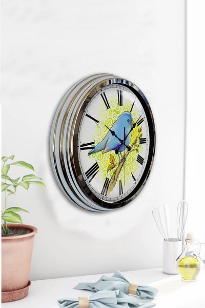 Kasva Concept Children's Room 40 cm Chrome Metal Bird Wall Clock