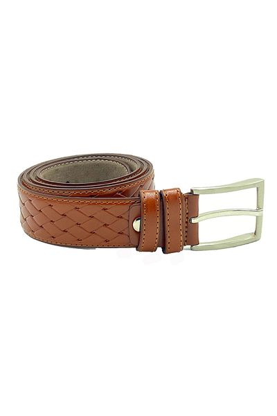 Brianze Houndstooth Patterned Brown Classic Belt