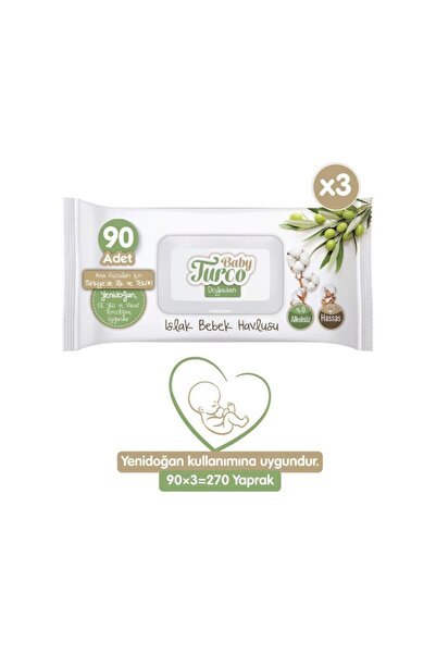 Baby Turco Doğadan Yenidoğan Islak Bebek Havlusu 3x90 Yaprak