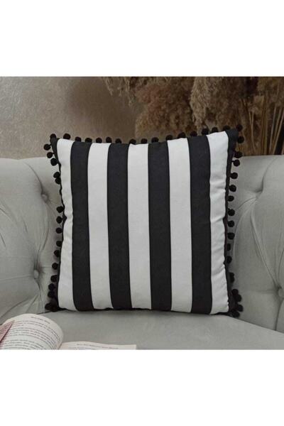 Alkan Homes غطاء وسادة رمي بوم بوم منقوش باللون الأسود على الوجهين